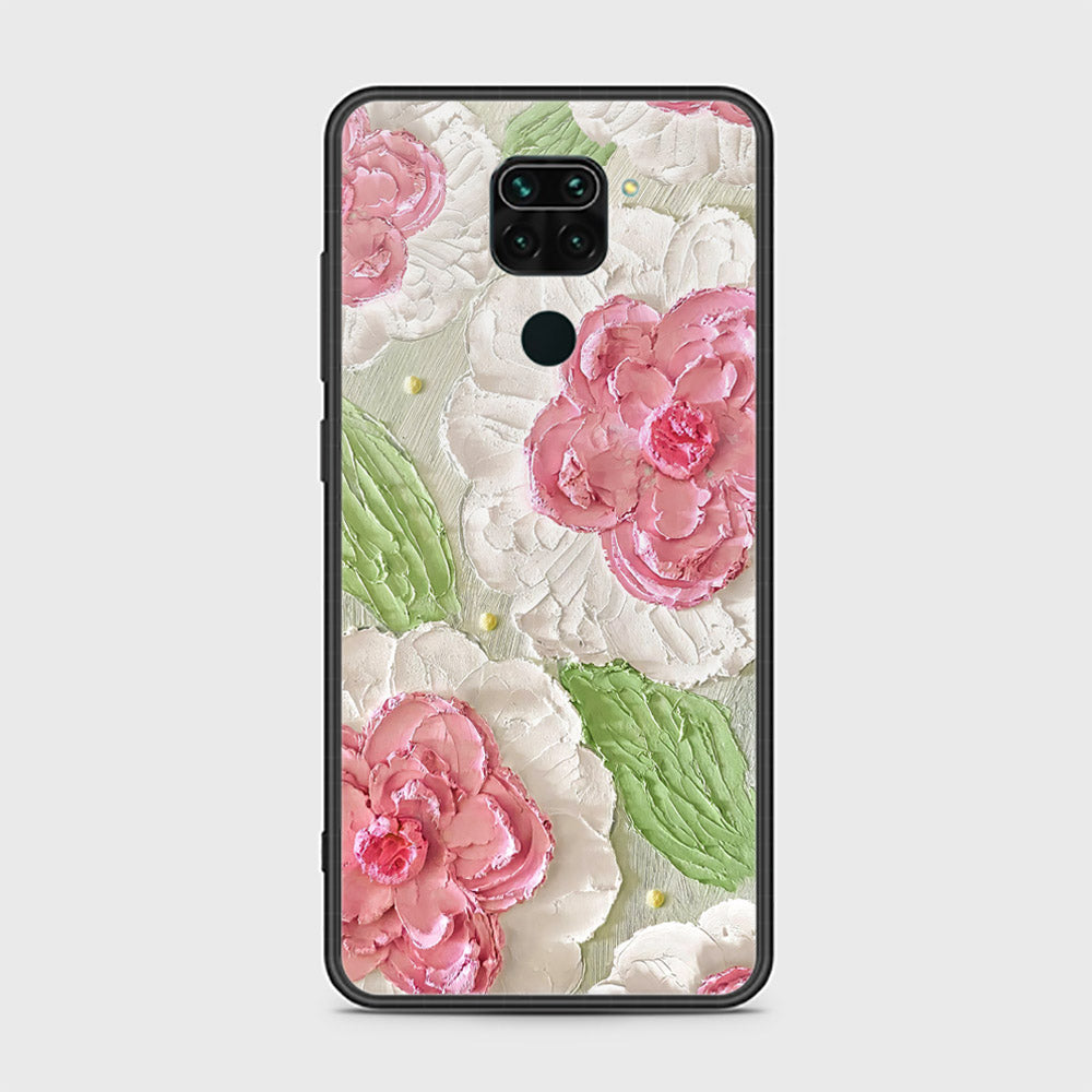 Xiaomi Redmi Note 9 Cover - Floral Series - Design 13 - Offwhite & Green - HQ Ultra Shine Premium Infinity Glass Soft Silicon Borders Case