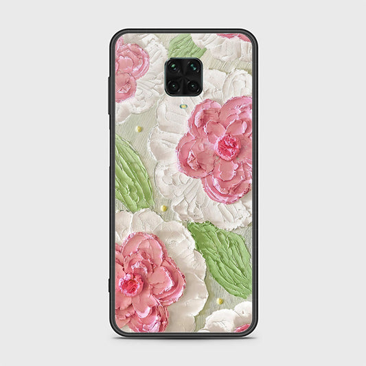 Xiaomi Redmi Note 9 Pro Cover - Floral Series - Design 13 - Offwhite & Green - HQ Ultra Shine Premium Infinity Glass Soft Silicon Borders Case