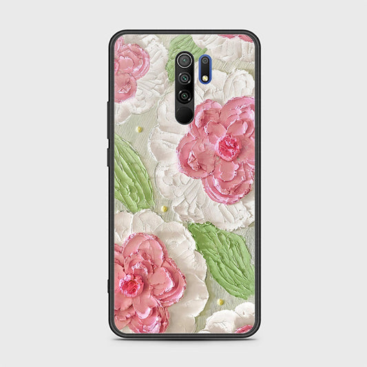 Xiaomi Redmi 9 Cover - Floral Series - Design 13 - Offwhite & Green - HQ Ultra Shine Premium Infinity Glass Soft Silicon Borders Case