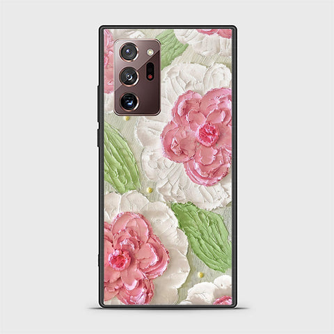 Samsung Galaxy Note 20 Ultra Cover - Floral Series - Design 13 - Offwhite & Green - HQ Ultra Shine Premium Infinity Glass Soft Silicon Borders Case