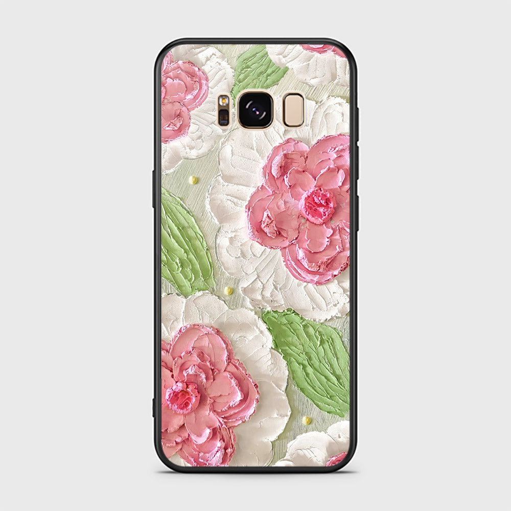 Samsung Galaxy S8 Cover - Floral Series - Design 13 - Offwhite & Green - HQ Ultra Shine Premium Infinity Glass Soft Silicon Borders Case