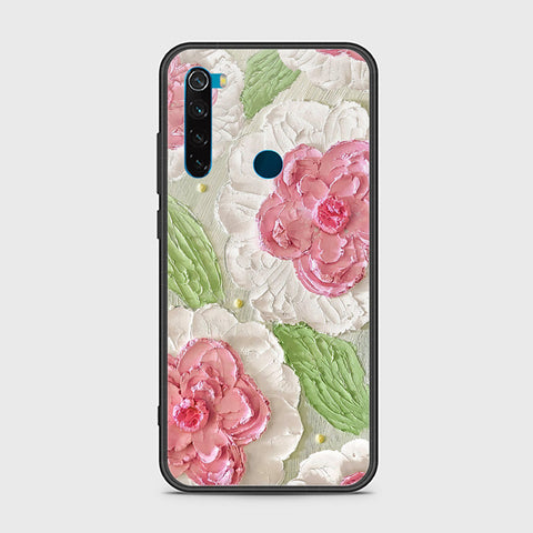 Xiaomi Redmi Note 8 Cover - Floral Series - Design 13 - Offwhite & Green - HQ Ultra Shine Premium Infinity Glass Soft Silicon Borders Case