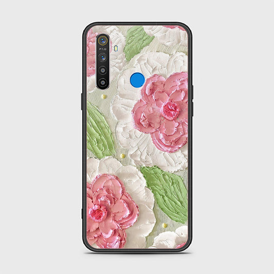 Realme 5 Cover - Floral Series - Design 13 - Offwhite & Green - HQ Ultra Shine Premium Infinity Glass Soft Silicon Borders Case