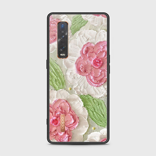 Oppo Find X2 Pro Cover - Floral Series - Design 13 - Offwhite & Green - HQ Ultra Shine Premium Infinity Glass Soft Silicon Borders Case