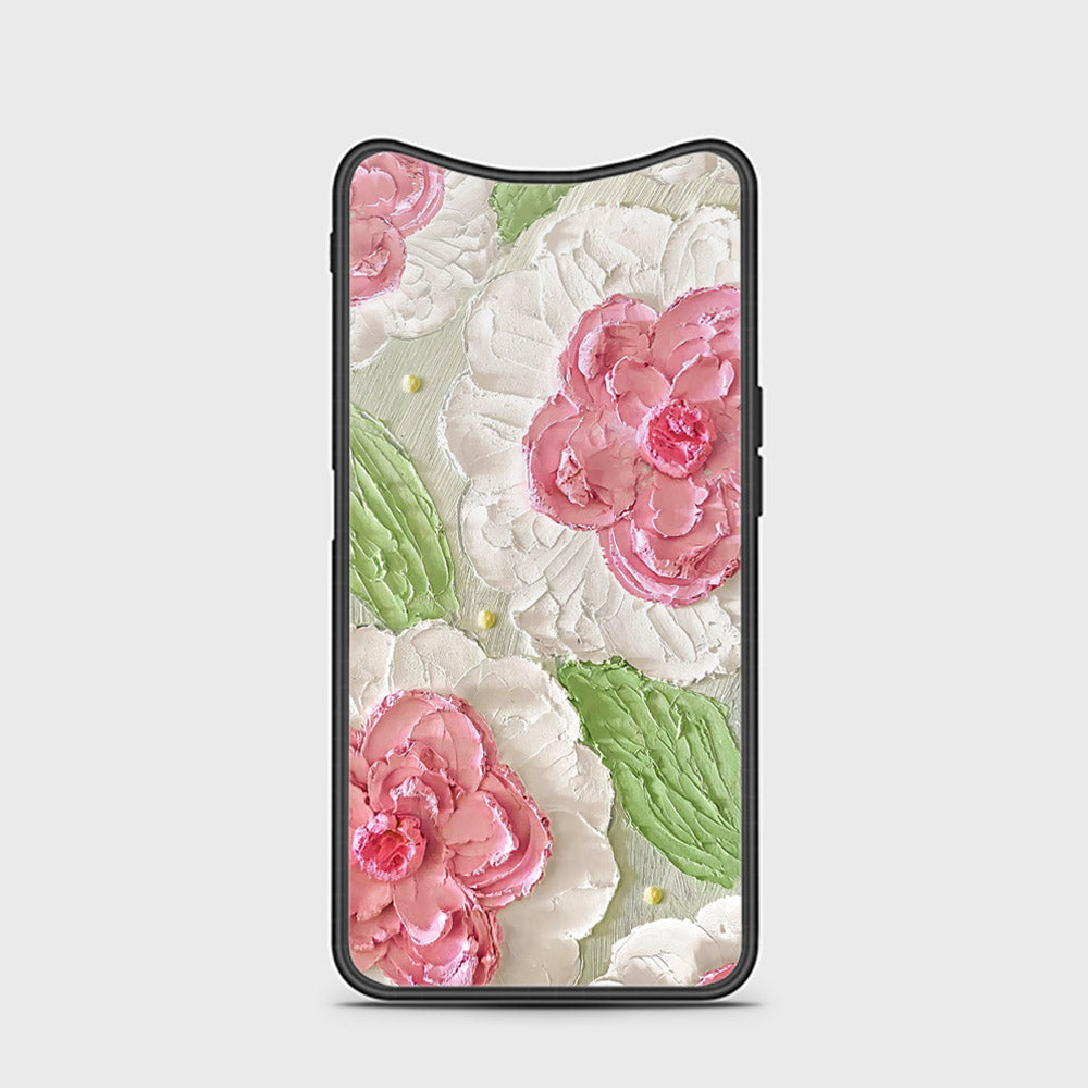 Oppo Find X Cover - Floral Series - Design 13 - Offwhite & Green - HQ Ultra Shine Premium Infinity Glass Soft Silicon Borders Case