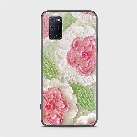 Oppo A92 Cover - Floral Series - Design 13 - Offwhite & Green - HQ Ultra Shine Premium Infinity Glass Soft Silicon Borders Case