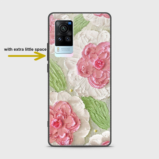 Vivo X60 Pro Cover - Floral Series - Design 13 - Offwhite & Green - HQ Ultra Shine Premium Infinity Glass Soft Silicon Borders Case