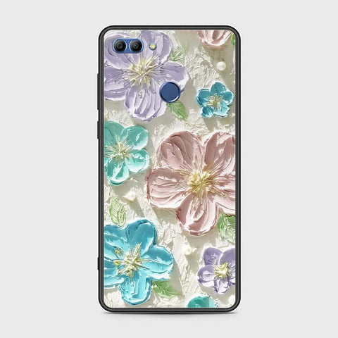 Huawei Y9 2018 Cover - Floral Series - Design 14 - Blue & Purple - HQ Ultra Shine Premium Infinity Glass Soft Silicon Borders Case