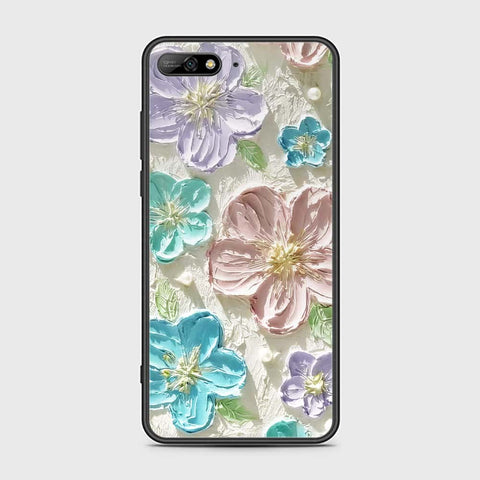 Huawei Y6 Prime 2018 Cover - Floral Series - Design 14 - Blue & Purple - HQ Ultra Shine Premium Infinity Glass Soft Silicon Borders Case