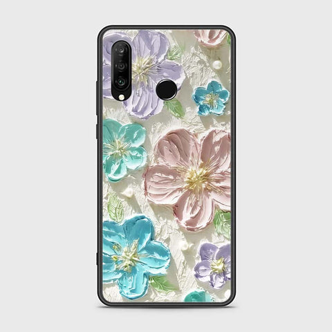 Huawei P30 lite Cover - Floral Series - Design 14 - Blue & Purple - HQ Ultra Shine Premium Infinity Glass Soft Silicon Borders Case