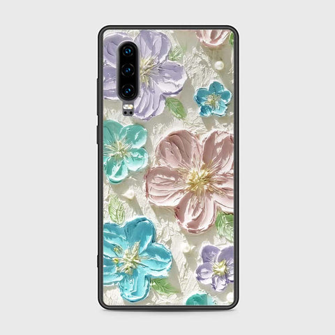 Huawei P30 Cover - Floral Series - Design 14 - Blue & Purple - HQ Ultra Shine Premium Infinity Glass Soft Silicon Borders Case