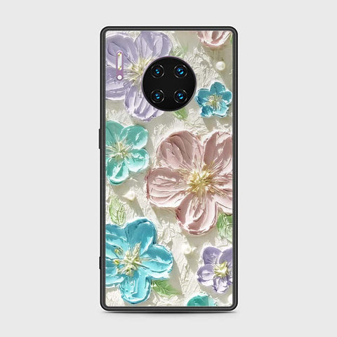 Huawei Mate 30 Pro Cover - Floral Series - Design 14 - Blue & Purple - HQ Ultra Shine Premium Infinity Glass Soft Silicon Borders Case