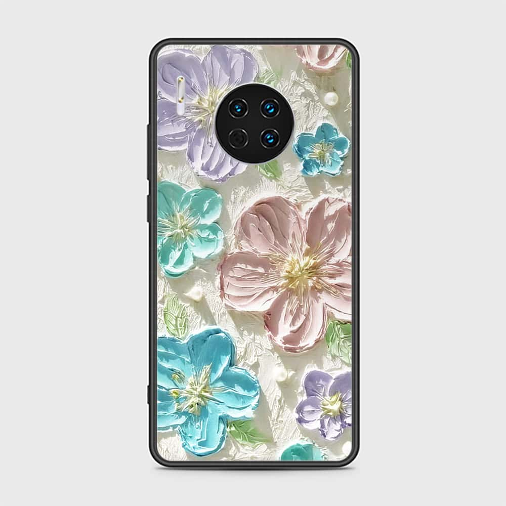 Huawei Mate 30 Cover - Floral Series - Design 14 - Blue & Purple - HQ Ultra Shine Premium Infinity Glass Soft Silicon Borders Case