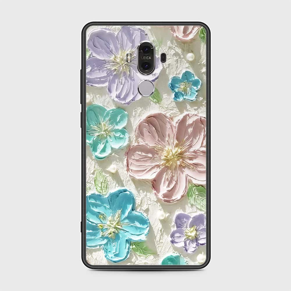 Huawei Mate 9 Cover - Floral Series - Design 14 - Blue & Purple - HQ Ultra Shine Premium Infinity Glass Soft Silicon Borders Case