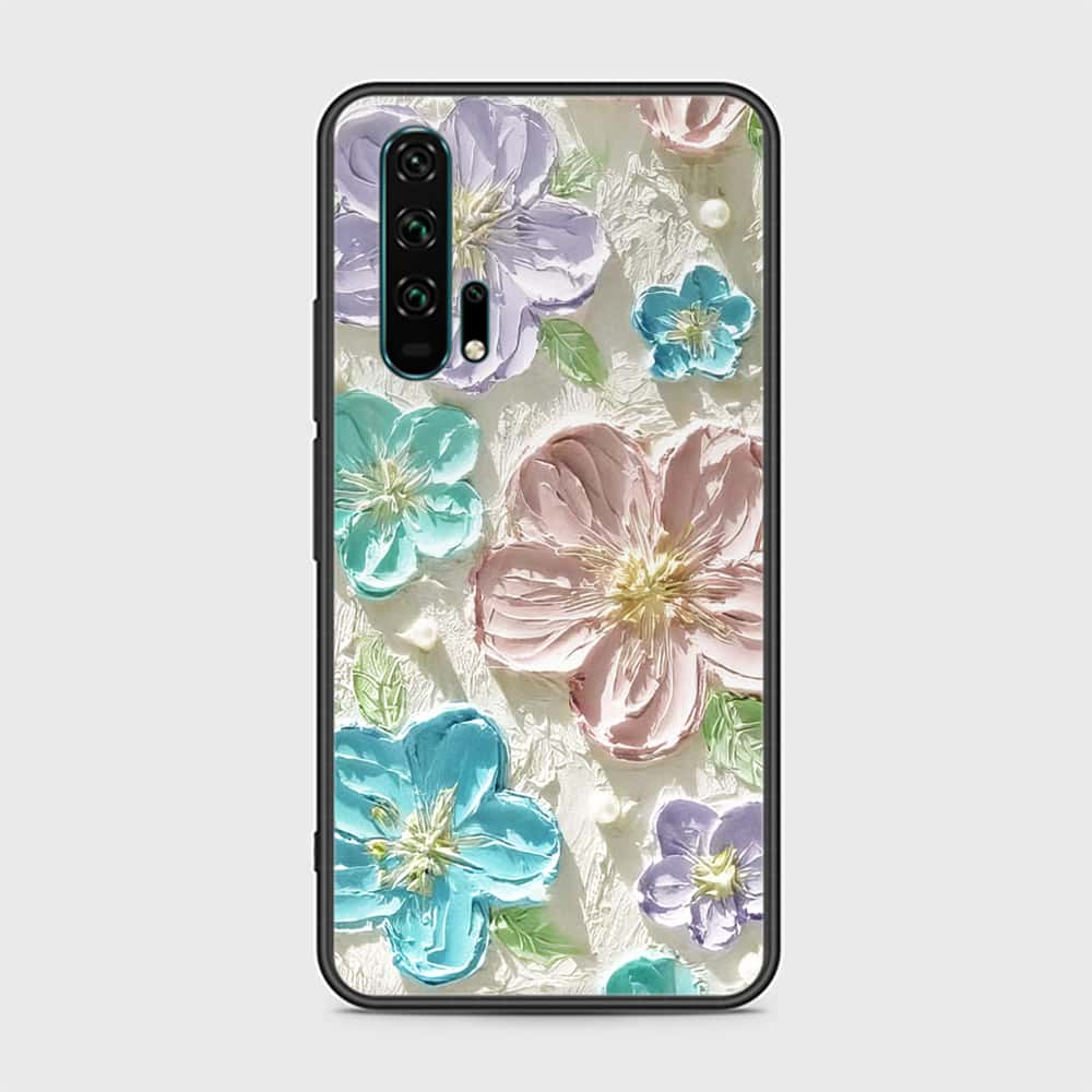 Honor 20 Pro Cover - Floral Series - Design 14 - Blue & Purple - HQ Ultra Shine Premium Infinity Glass Soft Silicon Borders Case