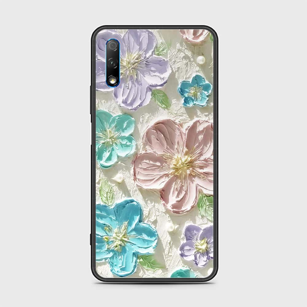 Honor 9X Cover - Floral Series - Design 14 - Blue & Purple - HQ Ultra Shine Premium Infinity Glass Soft Silicon Borders Case