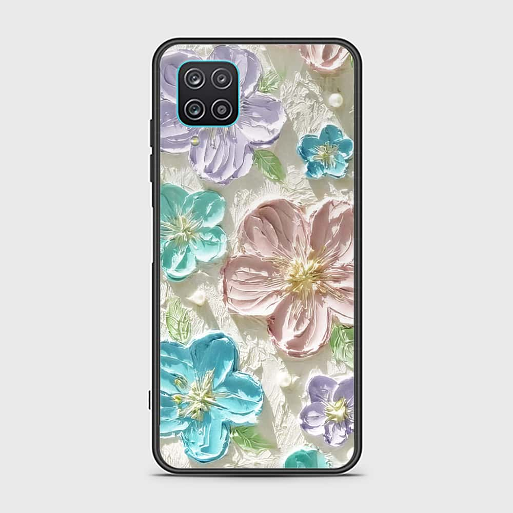 Samsung Galaxy A12 Nacho Cover - Floral Series - Design 14 - Blue & Purple - HQ Ultra Shine Premium Infinity Glass Soft Silicon Borders Case