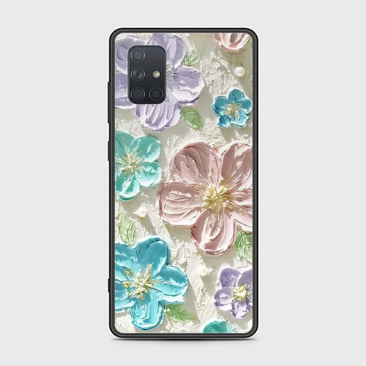 Samsung Galaxy A71 Cover - Floral Series - Design 14 - Blue & Purple - HQ Ultra Shine Premium Infinity Glass Soft Silicon Borders Case