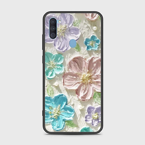 Samsung Galaxy M11 Cover - Floral Series - Design 14 - Blue & Purple - HQ Ultra Shine Premium Infinity Glass Soft Silicon Borders Case