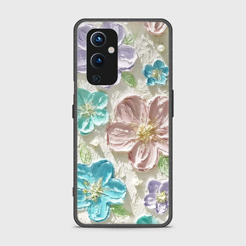 OnePlus 9 Cover - Floral Series - Design 14 - Blue & Purple - HQ Ultra Shine Premium Infinity Glass Soft Silicon Borders Case (Fast Delivery)