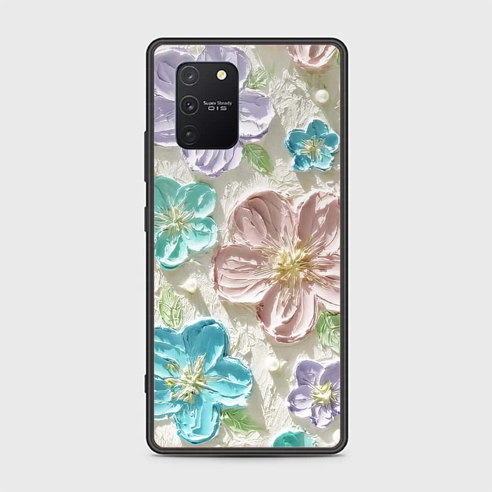 Samsung Galaxy A91 Cover - Floral Series - Design 14 - Blue & Purple - HQ Ultra Shine Premium Infinity Glass Soft Silicon Borders Case