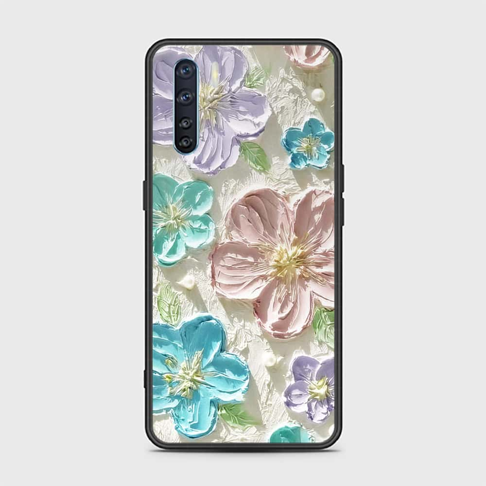 Oppo Reno 3 Cover - Floral Series - Design 14 - Blue & Purple - HQ Ultra Shine Premium Infinity Glass Soft Silicon Borders Case