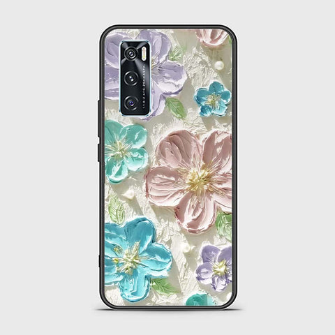 Vivo V20 SE Cover - Floral Series - Design 14 - Blue & Purple - HQ Ultra Shine Premium Infinity Glass Soft Silicon Borders Case