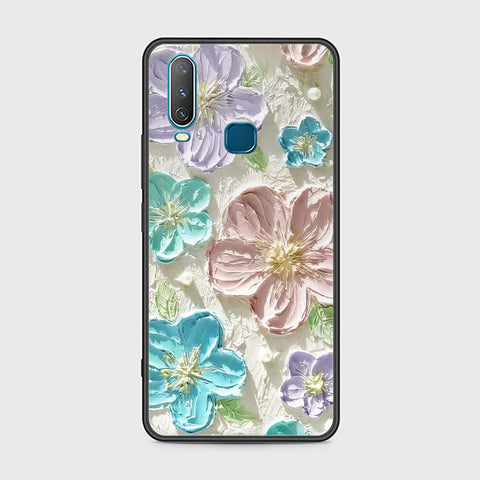 Vivo Y12 Cover - Floral Series - Design 14 - Blue & Purple - HQ Ultra Shine Premium Infinity Glass Soft Silicon Borders Case