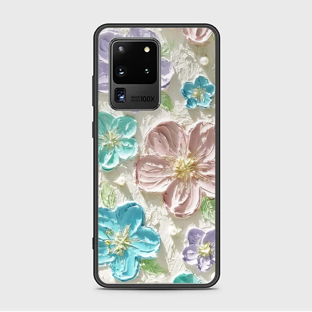 Samsung Galaxy S20 Ultra Cover - Floral Series - Design 14 - Blue & Purple - HQ Ultra Shine Premium Infinity Glass Soft Silicon Borders Case