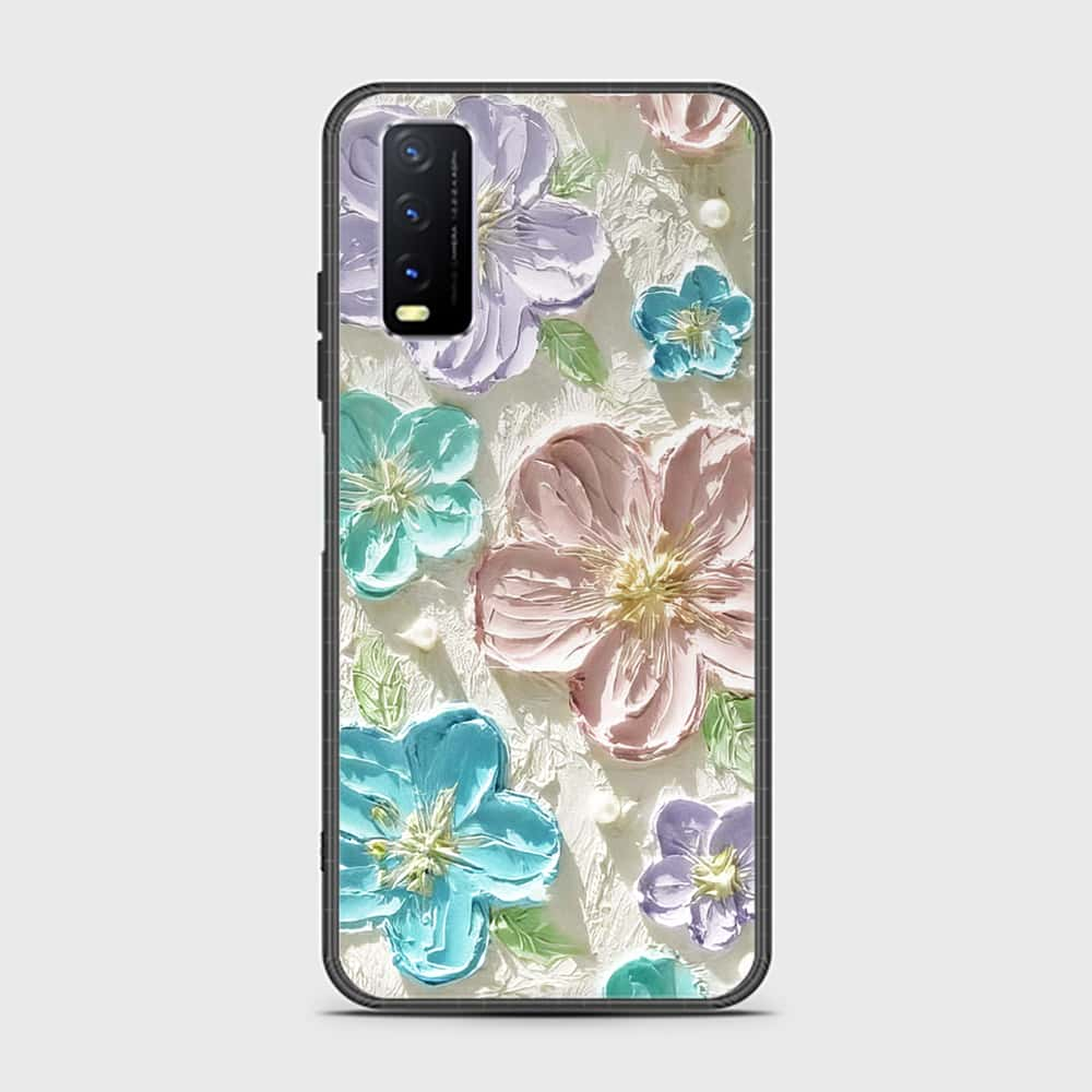 Vivo Y20s Cover - Floral Series - Design 14 - Blue & Purple - HQ Ultra Shine Premium Infinity Glass Soft Silicon Borders Case