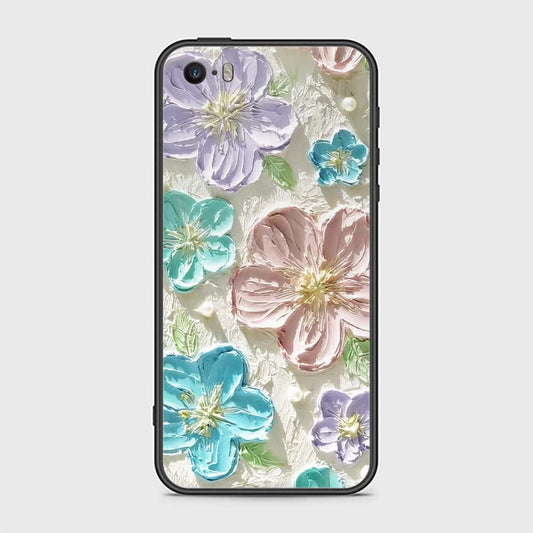 iPhone SE Cover - Floral Series - Design 14 - Blue & Purple - HQ Ultra Shine Premium Infinity Glass Soft Silicon Borders Case