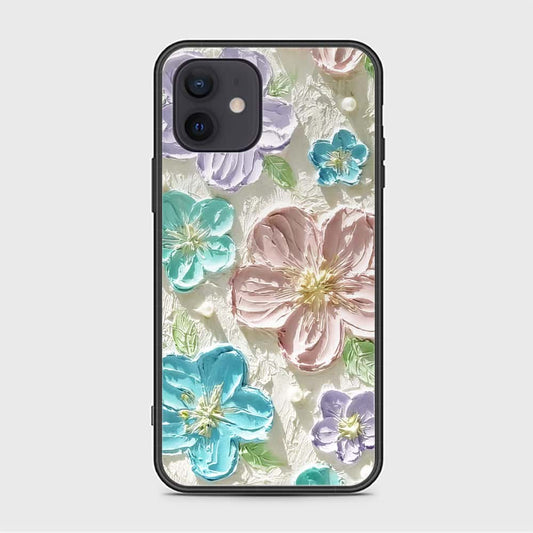 iPhone 12 Mini Cover - Floral Series - Design 14 - Blue & Purple - HQ Ultra Shine Premium Infinity Glass Soft Silicon Borders Case