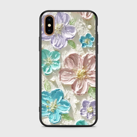 iPhone XS Max Cover - Floral Series - Design 14 - Blue & Purple - HQ Ultra Shine Premium Infinity Glass Soft Silicon Borders Case