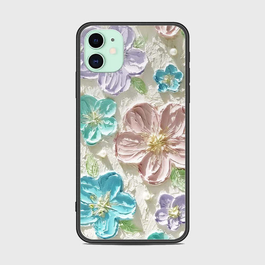 iPhone 11 Cover - Floral Series - Design 14 - Blue & Purple - HQ Ultra Shine Premium Infinity Glass Soft Silicon Borders Case