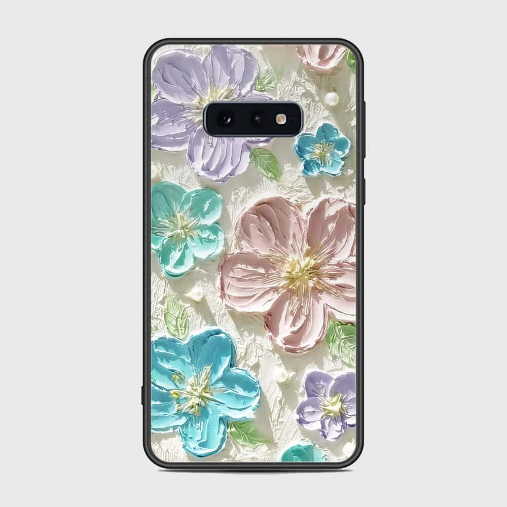 Samsung Galaxy S10e Cover - Floral Series - Design 14 - Blue & Purple - HQ Ultra Shine Premium Infinity Glass Soft Silicon Borders Case