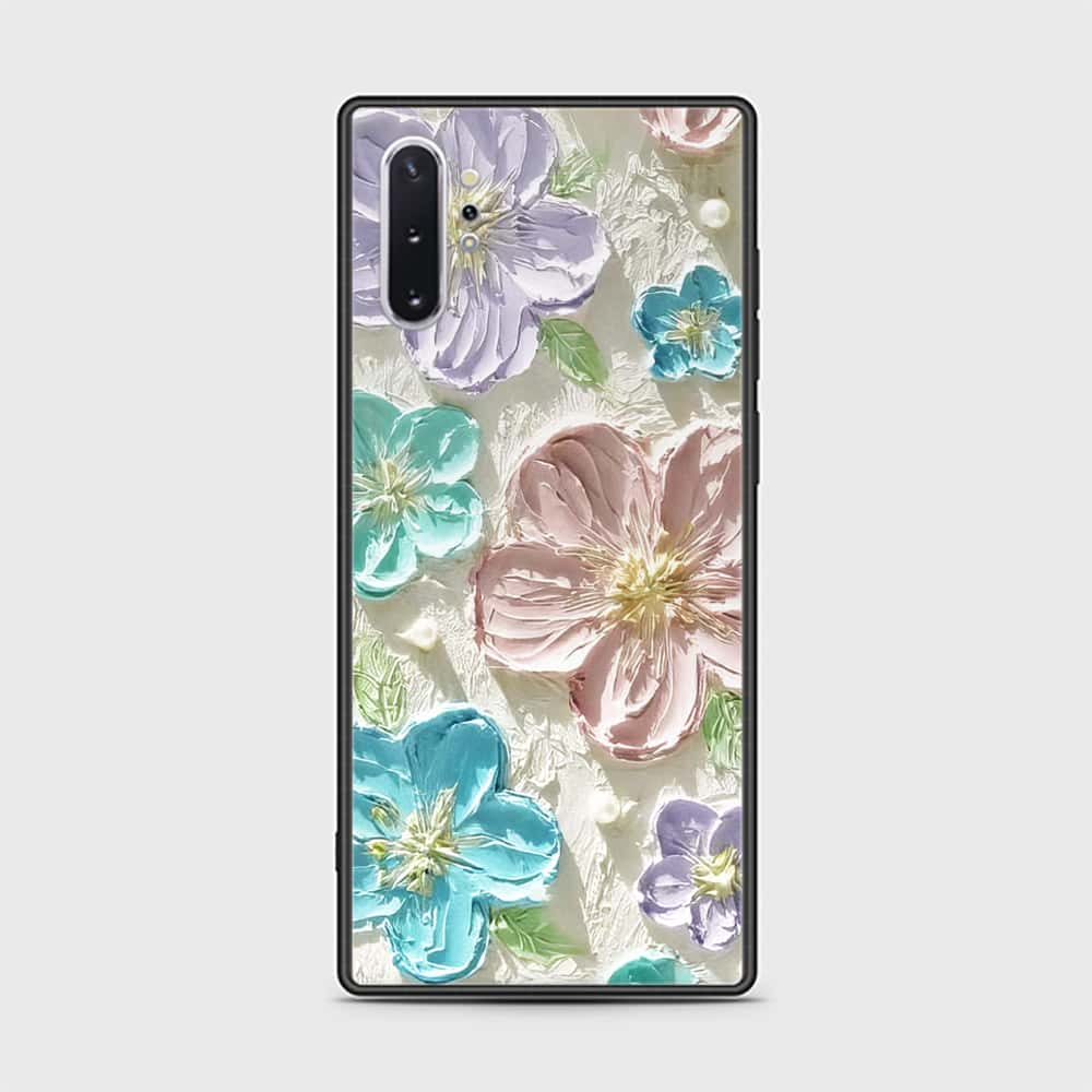 Samsung Galaxy Note 10 Plus Cover - Floral Series - Design 14 - Blue & Purple - HQ Ultra Shine Premium Infinity Glass Soft Silicon Borders Case