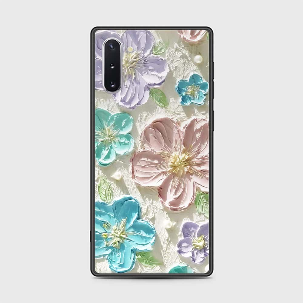 Samsung Galaxy Note 10  Cover - Floral Series - Design 14 - Blue & Purple- HQ Ultra Shine Premium Infinity Glass Soft Silicon Borders Case