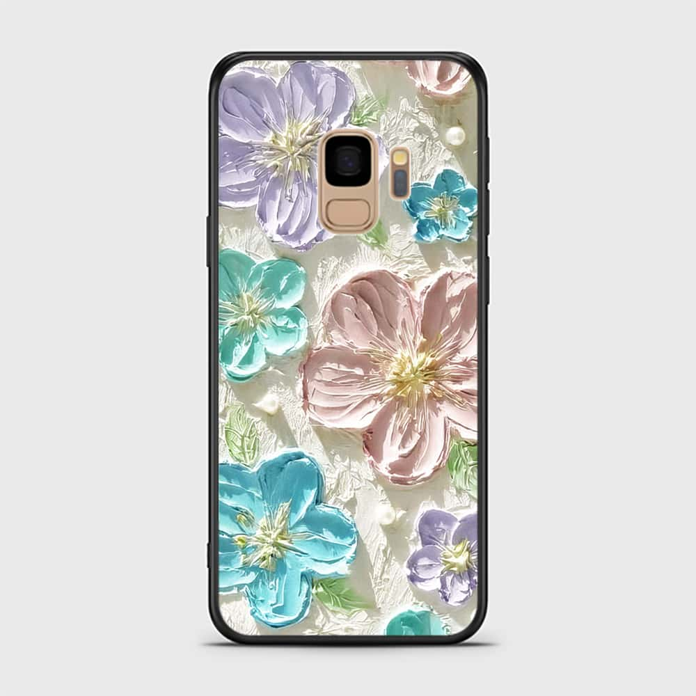 Samsung Galaxy S9 Cover - Floral Series - Design 14 - Blue & Purple- HQ Ultra Shine Premium Infinity Glass Soft Silicon Borders Case