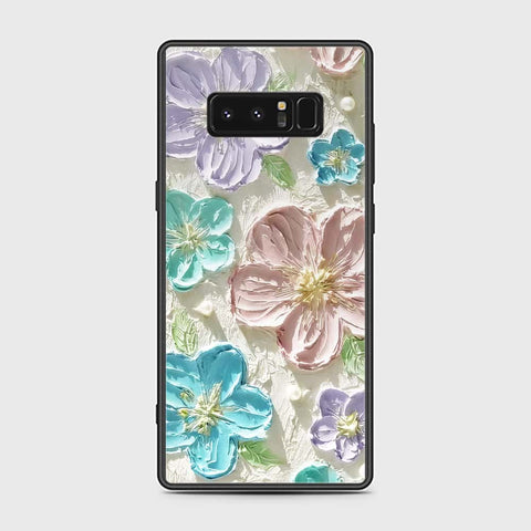 Samsung Galaxy Note 8 Cover - Floral Series - Design 14 - Blue & Purple- HQ Ultra Shine Premium Infinity Glass Soft Silicon Borders Case