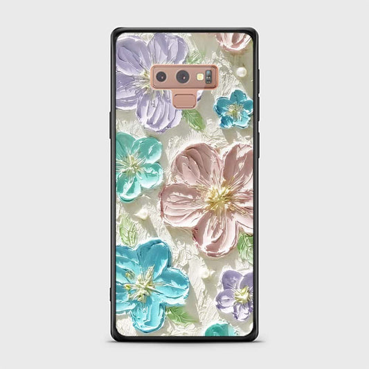 Samsung Galaxy Note 9 Cover - Floral Series - Design 14 - Blue & Purple- HQ Ultra Shine Premium Infinity Glass Soft Silicon Borders Case