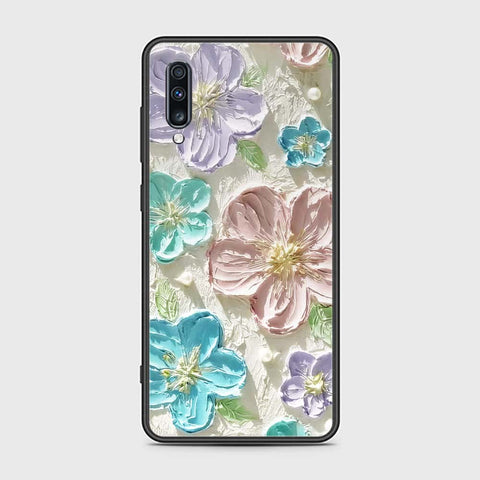 Samsung Galaxy A70 Cover - Floral Series - Design 14 - Blue & Purple- HQ Ultra Shine Premium Infinity Glass Soft Silicon Borders Case