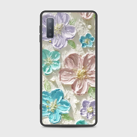 Samsung Galaxy A7 2018 Cover - Floral Series - Design 14 - Blue & Purple- HQ Ultra Shine Premium Infinity Glass Soft Silicon Borders Case