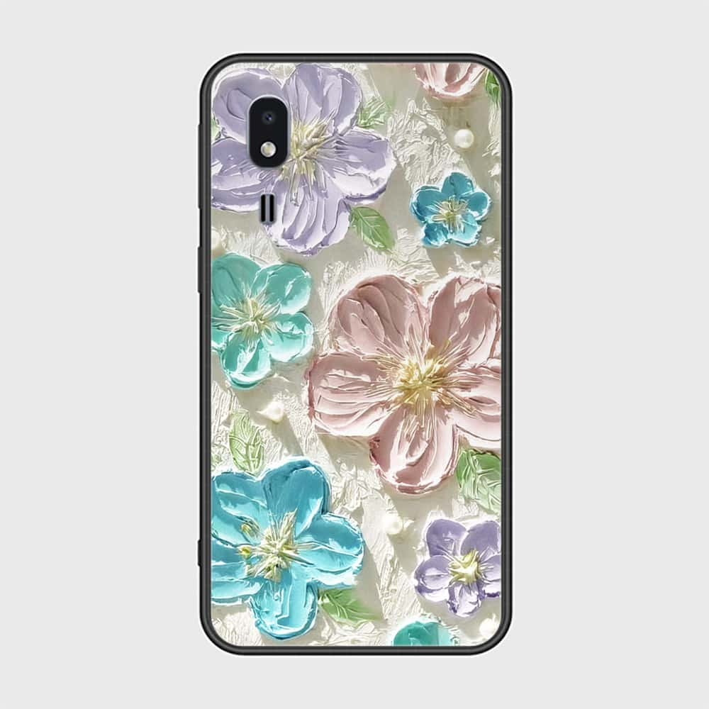 Samsung Galaxy A2 Core Cover - Floral Series - Design 14 - Blue & Purple- HQ Ultra Shine Premium Infinity Glass Soft Silicon Borders Case