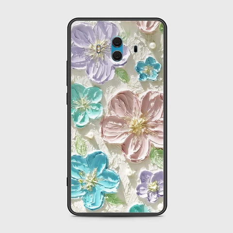 Huawei Mate 10 Cover - Floral Series - Design 14 - Blue & Purple- HQ Ultra Shine Premium Infinity Glass Soft Silicon Borders Case