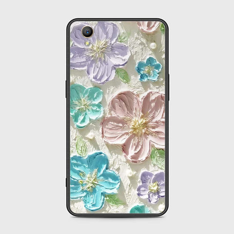 Oppo A37 Cover - Floral Series - Design 14 - Blue & Purple- HQ Ultra Shine Premium Infinity Glass Soft Silicon Borders Case