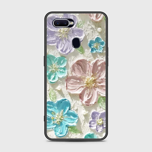 Oppo F9 Cover - Floral Series - Design 14 - Blue & Purple- HQ Ultra Shine Premium Infinity Glass Soft Silicon Borders Case