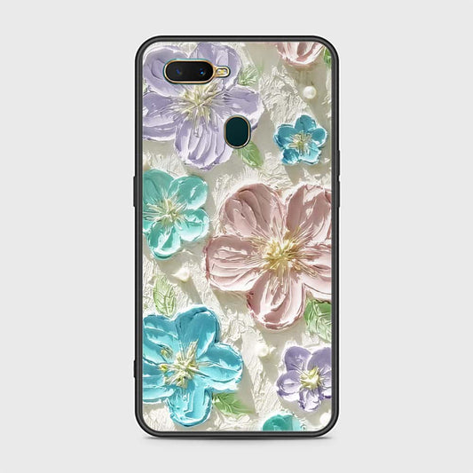 Oppo A7 Cover - Floral Series - Design 14 - Blue & Purple- HQ Ultra Shine Premium Infinity Glass Soft Silicon Borders Case