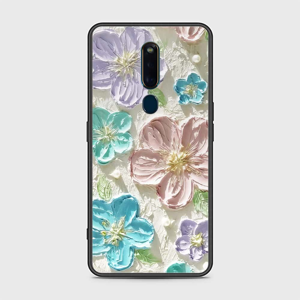 Oppo F11 Pro Cover - Floral Series - Design 14 - Blue & Purple- HQ Ultra Shine Premium Infinity Glass Soft Silicon Borders Case