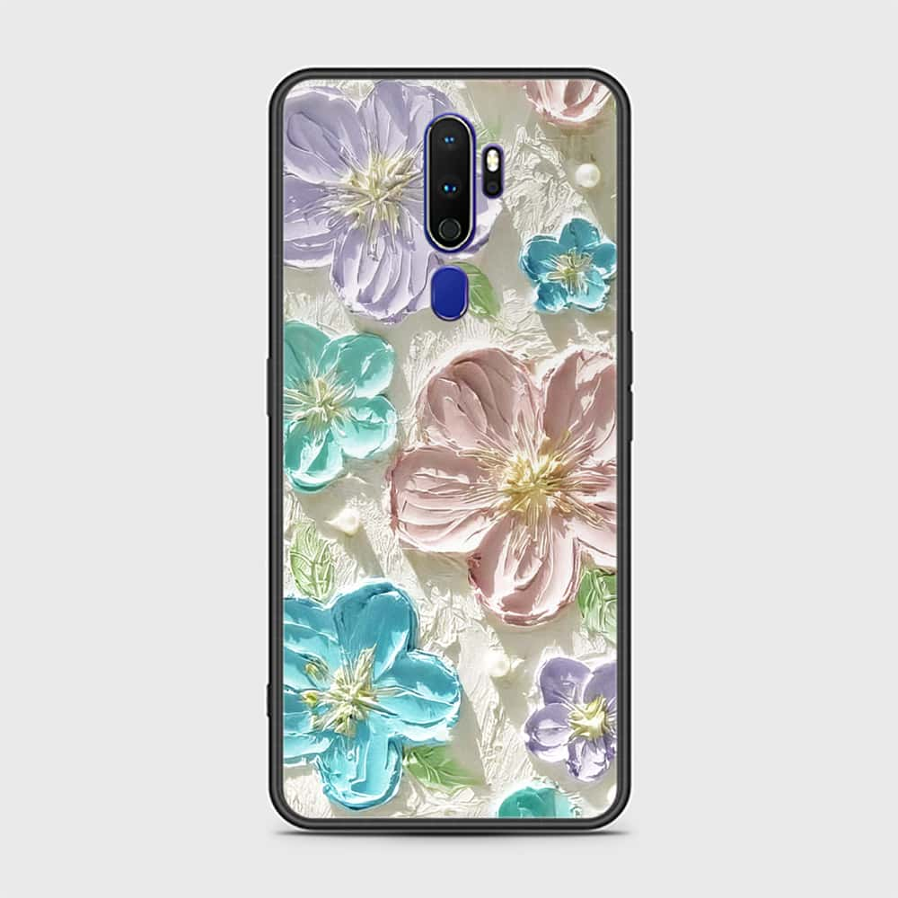 Oppo A5 2020 Cover - Floral Series - Design 14 - Blue & Purple- HQ Ultra Shine Premium Infinity Glass Soft Silicon Borders Case