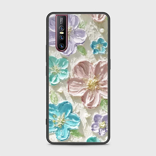 Vivo V15 Pro Cover - Floral Series - Design 14 - Blue & Purple- HQ Ultra Shine Premium Infinity Glass Soft Silicon Borders Case